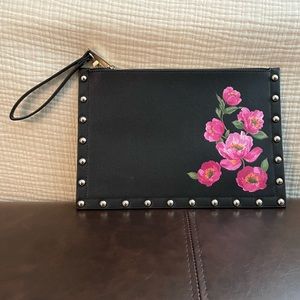 White House Black Market zippered clutch with pink flowers